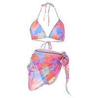 Long Swim Shorts for Women Tie Dye No Steel Ring Removable Chest Pad Swimsuit Three Sets