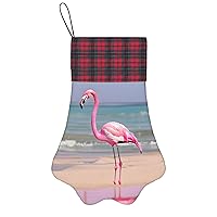 Festive Dog Christmas Stocking - Hanging Design, Cute Paw Shape, Perfect for Gifts and Party Decorations Pink Flamingo on Beach