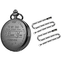 SIBOSUN Gifts for Father's Day Pocket Watch Men Engraved Black Chain Gifts for Dad from Son Daughter Set of 2 Pocket Watch Chain, Figaro Link Chain for Men Trouser Jeans Wallet Fob Black