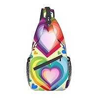 Sling Bag For Women Men:Rainbow Hearts Pattern Crossbody Sling Backpack - Shoulder Bag Chest Bag For Travel