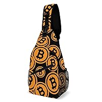 Bitcoin Logo Sling Bag Full Print Crossbody Backpack Shoulder Bag Lightweight One Strap Travel Hiking Daypack