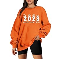 Happy New Years Sweatshirt Women Long Sleeve Crewneck Graphic Sweatshirts Teen Girl Oversized Pullover Tunic Tee Shirts Tops