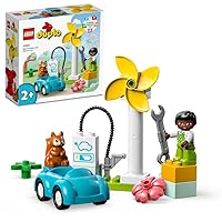 LEGO® DUPLO® Town Wind Turbine and Electric Car 10985 Educational Building Toy Set;Sustainable Living Play for Toddlers Aged 2+