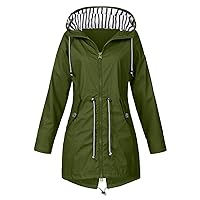 Womens Rain Jacket with Hood Waterproof Long Trench Coats Lightweight Hooded Rain Coat with Pockets Raincoat Windbreaker