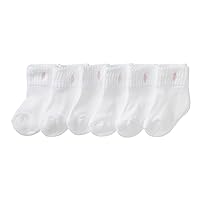 Polo Baby Polo Kids’ Quarter Length Sport Socks 6 Pair Pack, White, Shoe size 0-3 Layette
