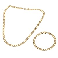 24k Real Gold Plated Golden Link Chain Necklace Bracelet