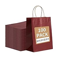 RACETOP 100 Pack 8x4.5x10.8 Inch Medium Red Paper Gift Bags with Handles Bulk, Kraft Bags, Shopping Bags for Boutique, Wedding Party Favor, Merchandise, Retail, Small Business
