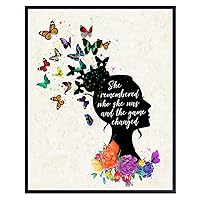 Inspirational Wall Art Decor - Positive Quote Home Decoration - Motivational Encouragement Gifts for Women -8x10 Poster for Girls or Teens Bedroom, Living Room, Bathroom, Office - Floral Butterflies