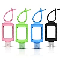 4 Pack Travel Size Bottles with Silicone Keychain Empty Hand Sanitizer Holder Refillable Squeeze Containers Leakproof Flip Cap Plastic Bottles Travel Essentials for Backpack (60ml / 2oz)