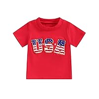 Toddler Baby Boy Girl 4th of July T-Shirts Short Sleeve Letter Embroidery Tops Fourth of July Clothes