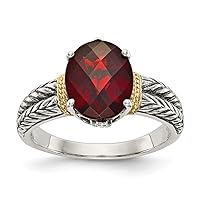 925 Sterling Silver Bezel Polished With 14k Garnet Ring Jewelry for Women - Ring Size Options: 6 7 8