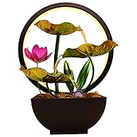 1PC Indoor Waterfall Lotus Leaf Indoor Fountain Light Up Tabletop Fountain Indoor USB 3-Tier 7.9x5.1x10.2in Water Fountain for Living Room Office Home, Green