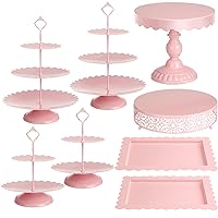 8 Pcs Cake Stands Set Metal Dessert Table Display Tiered Cupcake Holder Candy Donut Fruit Plate Cake Serving Tray Candlestick Display Treats Serving Tower for Wedding Birthday Party Decor (Pink)