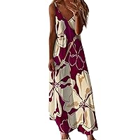 Dresses for Women 2023 Sling Flowy Maxi Dress Color Block Floral Leopard Print Long Dress Gown Sleeveless Party Baggy