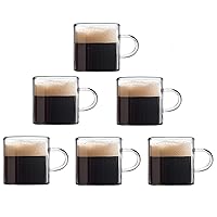 Mfacoy Mini Espresso Cups Set of 6 (Buy 4, get 2 Free), 4 oz Glass Espresso Coffee Cups, Small Espresso Mugs With Handle For Hot or Cold Latte, Tea, Gift for Espresso Lovers, Microwave Dishwasher Safe