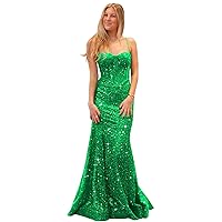 Women's Sequin Prom Dresses Spaghetti Strap Sparkly Evening Dress Mermaid Formal Gown