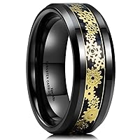 King Will Gentleman Mens 8mm Silver/Gold/Red/Yellow Tungsten Carbide Ring Steampunk Gear Wheel Ring for Men Carbon Fiber Inlay Wedding Band