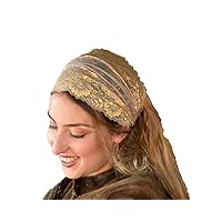 Stunning Cream & Yellow Embellished Lace Headband Bandana, Tichel, Head Covering,scarf, Half Coveing, Pre-tied,loss Hair