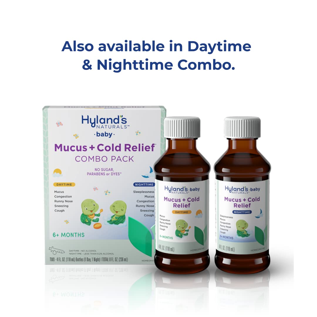 Hyland’s Naturals Baby Mucus and Cold Relief, Nighttime Baby Cold Medicine, Infant Cold and Cough Remedy, Decongestant, 4 Fluid Ounce
