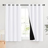 RYB HOME Blackout Curtains 72 Length - 100% White Black Out Drapes Soundproof Thermal Shades for Living Room (W52 by L72 inch, White, 2 Panels)