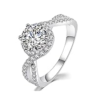 White Gold 10/14/18K Moissanite 1ct Engagement Ring for Women Halo Bridal Rings for Her Wedding Promise Anniversary