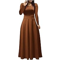 Womens Fall Casual Maxi Dress, Womens Long Sleeve Round Neck Tunic Dress Solid Color Flowy Boho Long Sundress