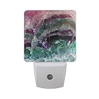 2 Pack Plug-in LED Night Light Lamp Colorful Fluorite Crystal Stone Pattern with Dusk to Dawn Sensor for Bedroom, Bathroom, Hallway, Stairways, 0.5W