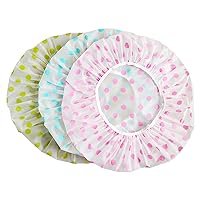 large plastic shower caps for women reusable waterproof hair cap for shower (3 Pieces Red blue green)