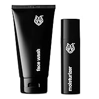 Black Wolf Face Wash and Oil-Free Moisturizer Gel Bundle for Oily Skin, Deep Clean- 2pc Bundle- Charcoal Powder and Salicylic Acid Reduce Acne Breakouts and Cleanse Your Skin- Gift Set for Men