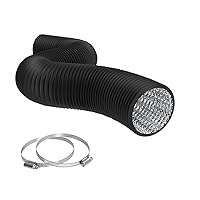 TerraBloom Flexible 6 Inch Ducting - Black 25 Feet Flex Aluminum Duct with 2 Clamps – 4 Layer HVAC Ventilation Air Hose - Great for Grow Tents, Dryer Rooms, House Vent Register Lines