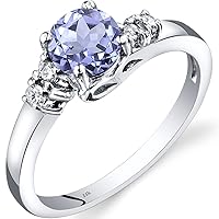 PEORA Tanzanite Solstice Ring for Women 14K White Gold with Genuine Diamonds, 0.75 Carat Round Shape 6mm, Comfort Fit, Sizes 5 to 9