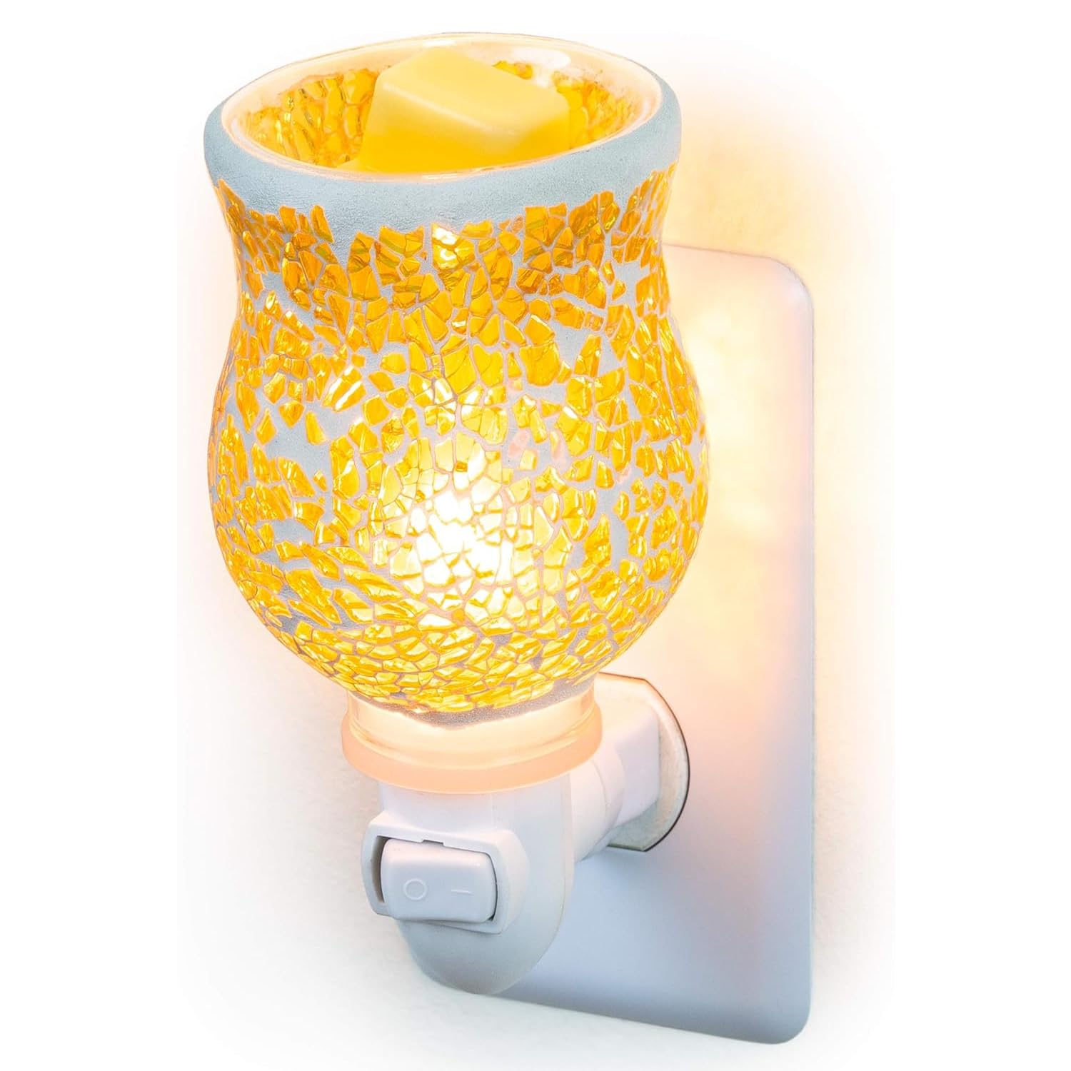 Dawhud Direct Wall Plug-in Wax Warmer for Scented Wax, Mosaic Glass Crackled Amber Electric Home Fragrance Warmer for Essential Oils, Candle Wax Melts and Tarts, Scentsy Warmer Night Light