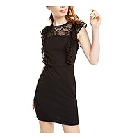 As U Wish Womens Daytime Lace Ruffled Cocktail and Party Dress Black M