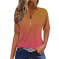 Spring Tops for Women 2024 Vacation Trendy V Neck Boho Short Sleeve Shirts Casual Loose Comfy Tunic Clothes