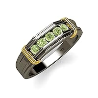 Round Peridot 5/8 ctw 5 Stone Men Wedding Ring in Black Rhodium Plated 14K Gold