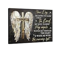 Angel wings, Crown of thorn, Cross symbol Canvas Prints Wall Art Painting, Now I lay me down to sleep, Landscape Framed Canvas Picture Home Decor for Living Room, Dining Room 24x16