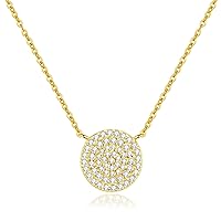 925 Sterling Silver Cubic Zirconia Pave Disc Round Pendant Necklace 18 inch
