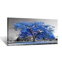 KREATIVE ARTS Canvas Prints Blue Tree Wall Art Painting Contemporary Black and White Fall Landscape Pictures Modern Giclee Stretched and Framed Artwork for Walls 20x40inch