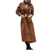 HAOLEI Winter Long Jackets for Women UK Sale Woolen Elegant Cloth Long Trench Coats Warm Fashion Long Sleeve Lapel Casual Overcoat Wedding Gest Outfit Business Office Work Jacket with Pockets Belted