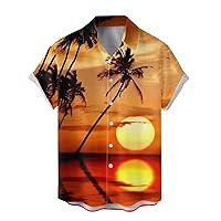 Mens Casual Tropical Shirts Short Sleeve Funny Summer Hawaiian Button Down Cuban Caribbean Cruise Trendy Lapel Floral