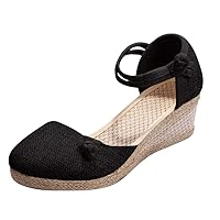 Women's Classic Espadrille Wedge Sandal Buckle Ankle Strap Espadrilles Wedge Casual Sandal Fashion Braided Breathable