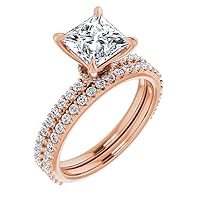 3 CT Princess Colorless Moissanite Engagement Ring, Wedding Bridal Ring Set, Eternity Solid 10K Rose Gold Diamond Solitaire 4-Prong Anniversary Promise Gift for Her