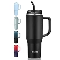 40 oz Tumbler with Handle, Insulated Tumblers with Lid and Straw, Large Metal Sports Water Bottle Jug, Thermal Stainless Steel Travel Coffee Mug Cup, Black