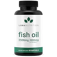 Luma Nutrition Omega 3 Fish Oil Supplement - Extra Strength 2500mg - 2000mg EPA & DHA - Brain and Heart Health - 60 Softgels
