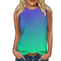 Womens Crewneck Sleeveless Tank Tops Summer Casual Loose Fit Basic Shirts Simple Ombre Sport Workout Yoga Tanks