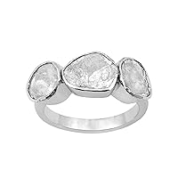 0.50 CTW Natural Diamond Polki Three Stone Solitaire Ring 925 Sterling Silver Platinum Plated Slice Diamond Jewelry
