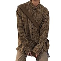Spring Clothing Men' Casual Plaid Shirt Streetwear Turn Down Collar Button Long-Sleeved Check Tops Stylish