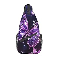 Cute Purple Butterfly Crossbody Sling Backpack Sling Bag for Women Hiking Daypack Chest Bag Shoulder Bag