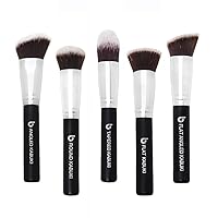 Kabuki Makeup Brush Set - Beauty Junkees 5pc Professional Make Up Brushes for Full Face Foundation, Blush, Bronzer Contour, Concealer, Mineral Powder Cosmetics, Affordable Cruelty Free