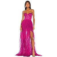 Women's Sweetheart Tulle Prom Dresses Lace Pleated Split Evening Dress Floor Length Party Gowns with Train